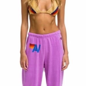 Aviator Nation NWT Purple Sweatpants with Rainbow Logo